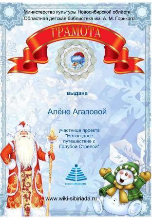 Сертификат проект Голубая стрела